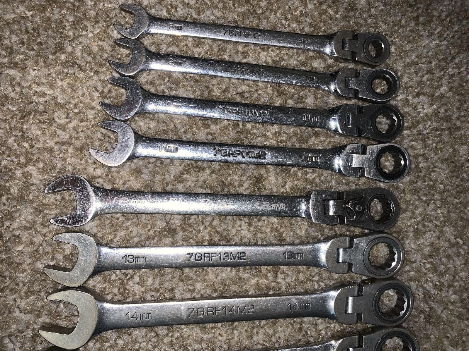 Matco 12mm is blue point - 12-Piece Metric Flex-Head Ratcheting Combination Wrench Set (8mm-19mm)