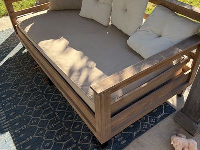 Outdoor lounge bed with all weather mattress cover