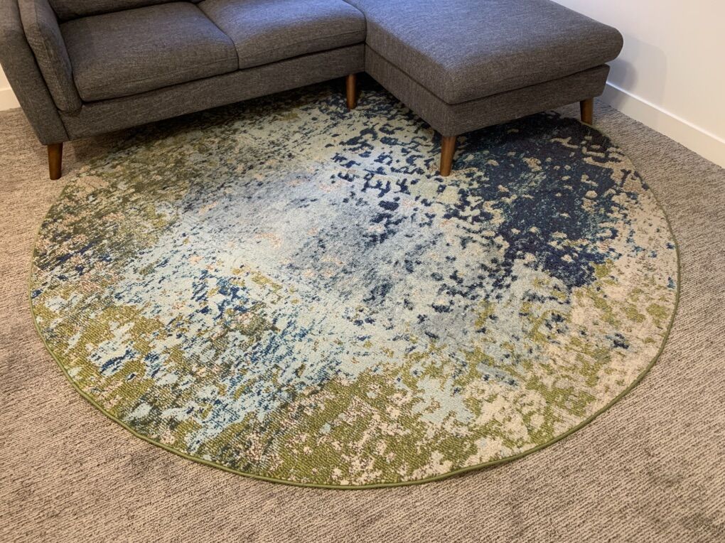 8' Round Area Rug - Modern Blue/Green Abstract