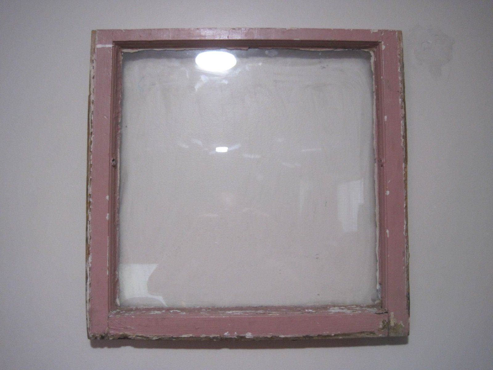 Vintage Single Glass Pane Pink Grey Wooden Frame Window 21" x 20.5"