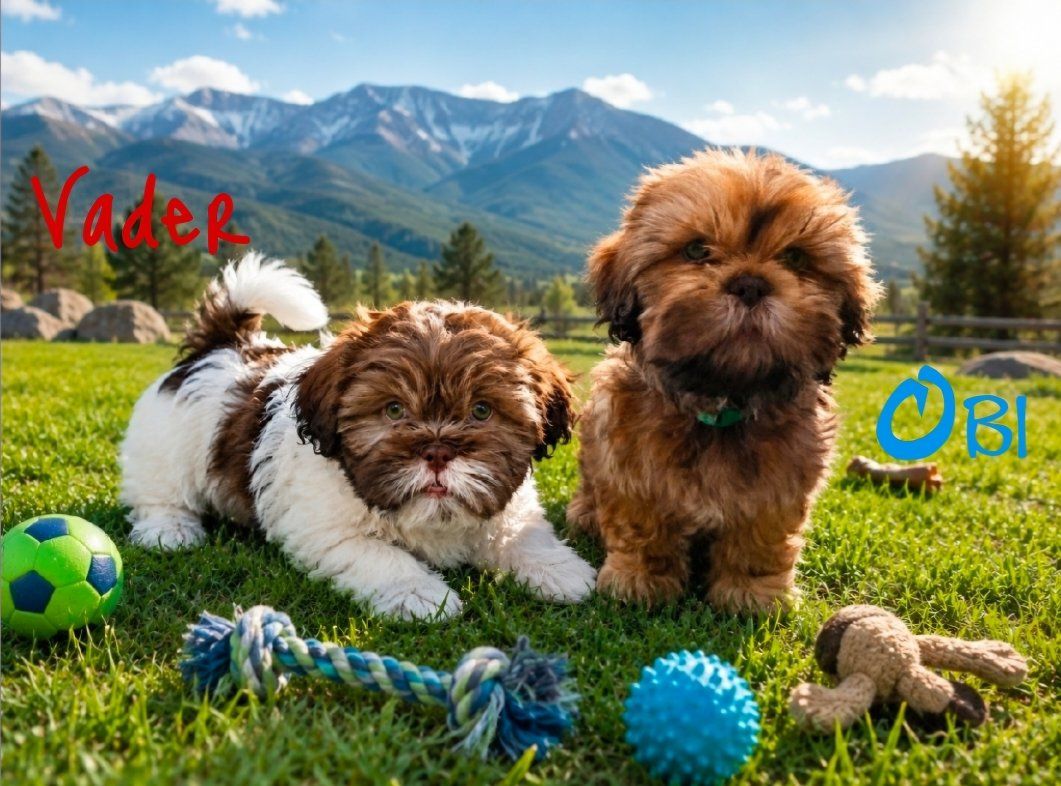 2 Male CavaTzu Puppies liver with  green eyes Small Hypoallergenic