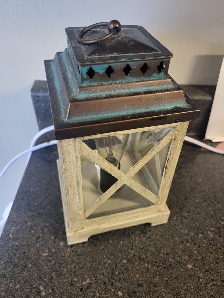 Farmhouse Style Lantern Lamp - Wood & Metal Accent Light