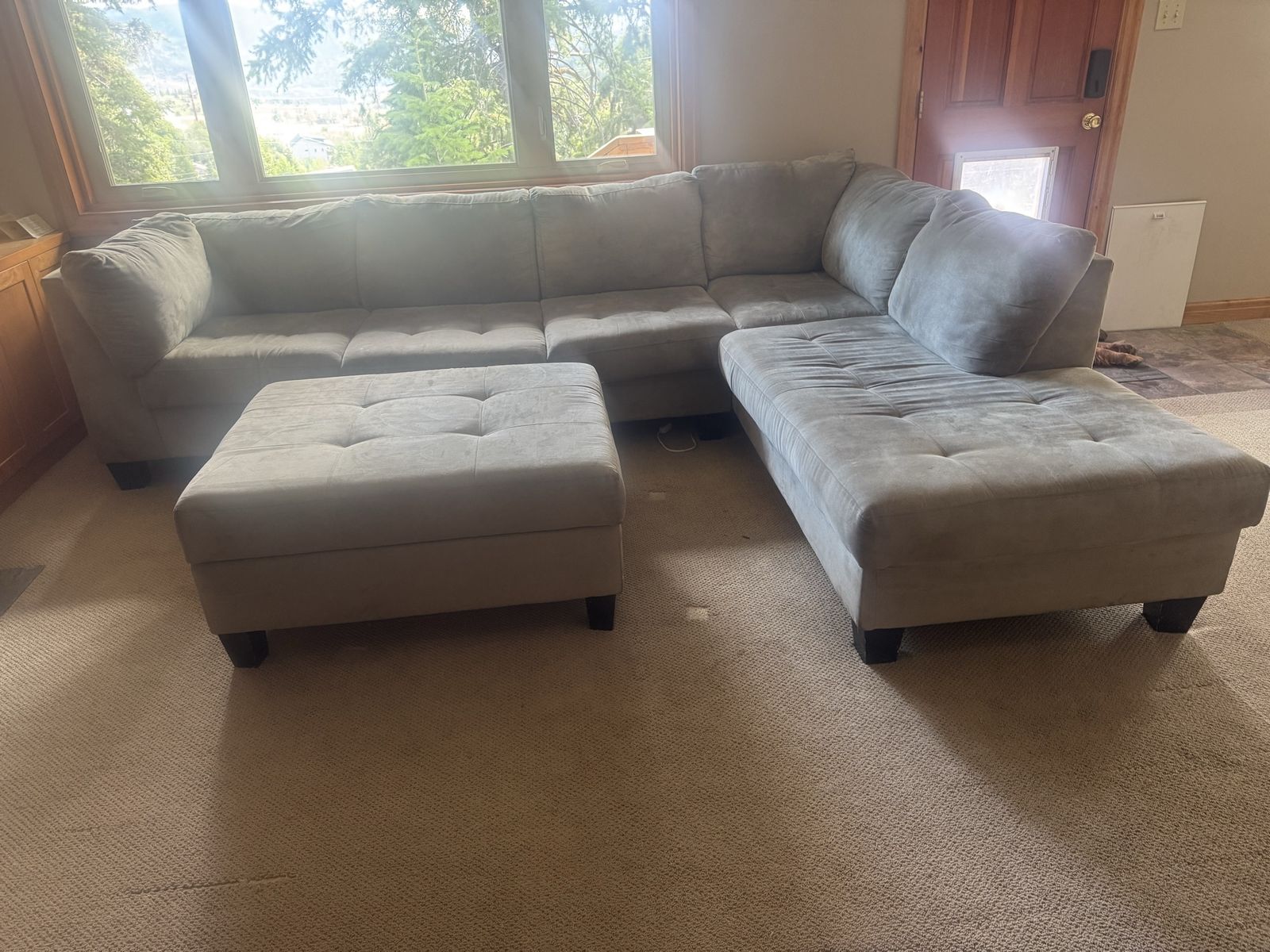 Green Microsuede Sectional Couch with Storage Ottoman
