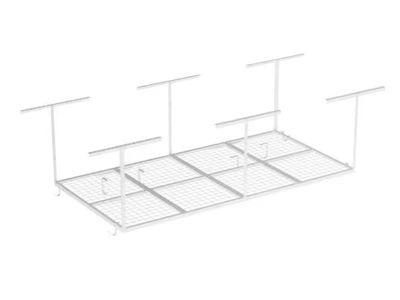 FLEXIMOUNTS 48 in. W x 96 in. D x 22-40 in. H Ceiling Mounted Overhead Garage Storage Rack with Accessory Hooks in White