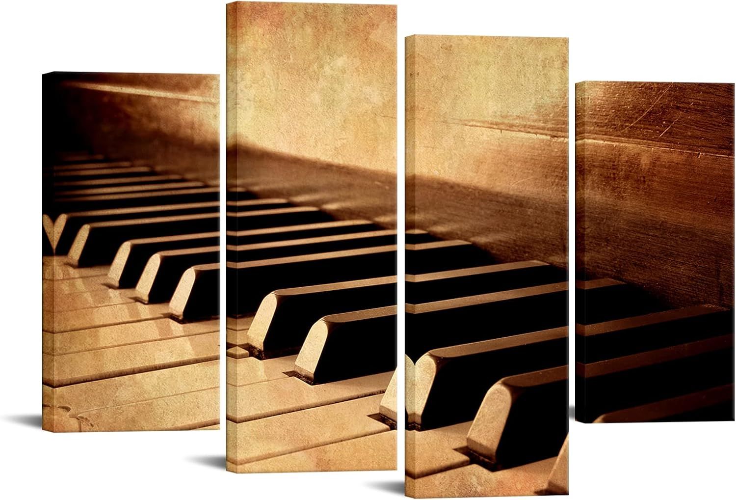 NEW  4 Panels Piano Wall Art Canvas Sepia Brown Music Room Decor Piano Keys