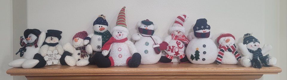 Plush Snowman Holiday Decoration Lot - Set of 10 Plush Snowmen