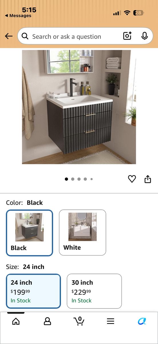 Black Floating Bathroom Vanity with Sink, 24-inch - Partial Assembly Required