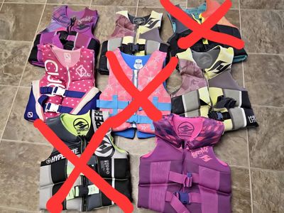 Neoprin, kid life jackets, size 50 to 90 pounds. $25 each
