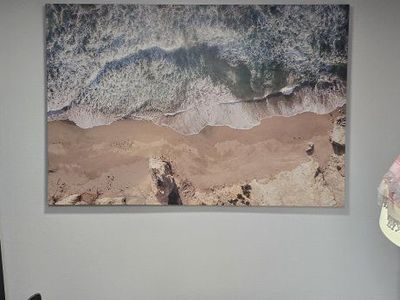 Large Coastal Beach Ocean Aerial View Canvas Wall Art Decor - Ready to Hang