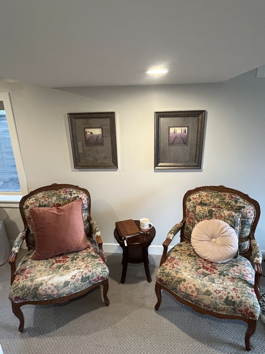 Louis XV Style King & Queen Upholstered Arm Chairs