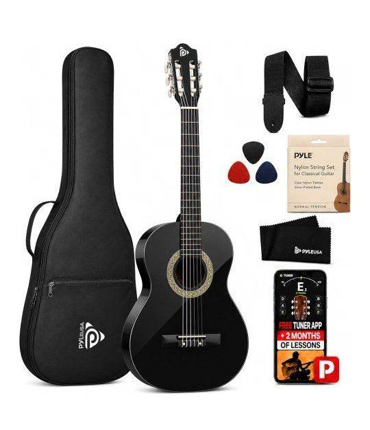 Pyle 34-Inch Classical Acoustic Guitar Beginner Kit - Black