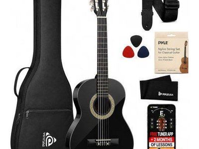 Pyle 34-Inch Classical Acoustic Guitar Beginner Kit - Black