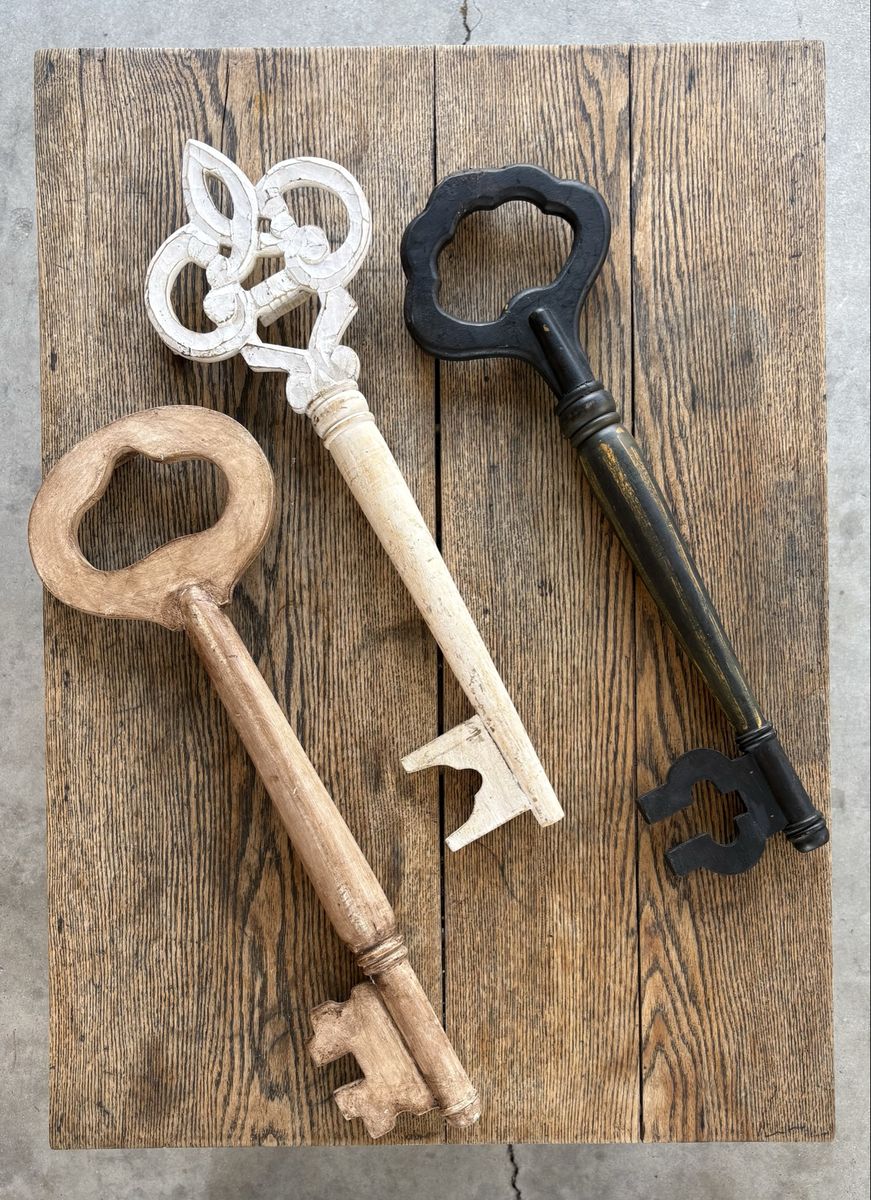 Set of 3 Oversized 24" Decorative Wooden Skeleton Keys - Rustic Farmhouse Wall Decor