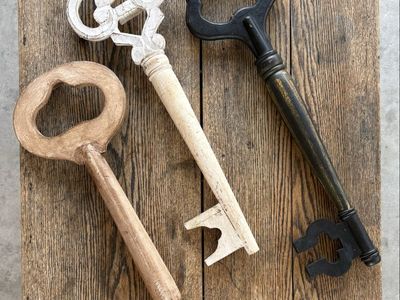 Set of 3 Oversized 24" Decorative Wooden Skeleton Keys - Rustic Farmhouse Wall Decor