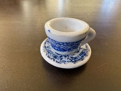 Vintage Miniature Blue & White Teacup & Saucer