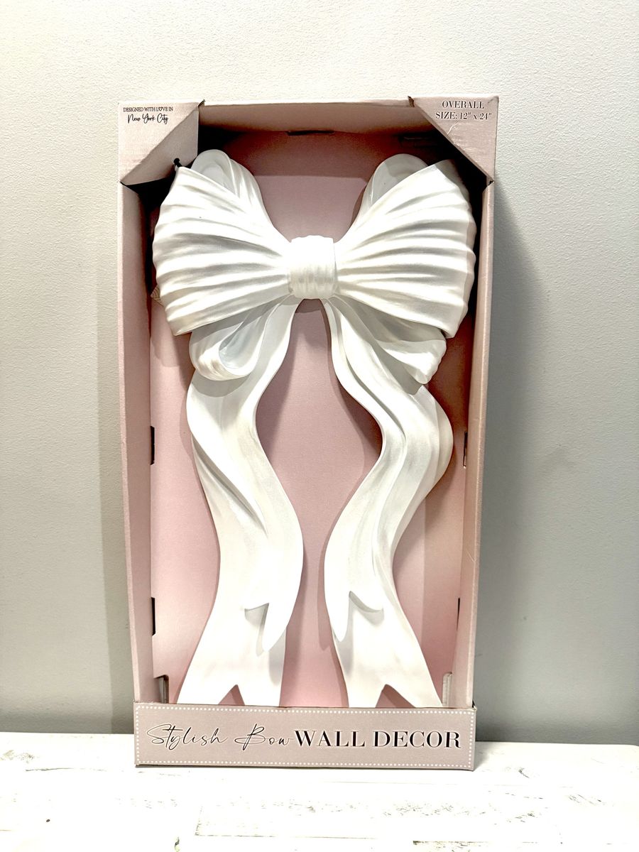 Stylish Bow Wall Decor - 12" x 24" White Bow Knot Wall Hanging, Designed in New York City (2 Available)