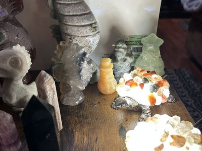 Assorted Crystal & Stone Carvings Lot - Animals, Towers, Trees & Lamps