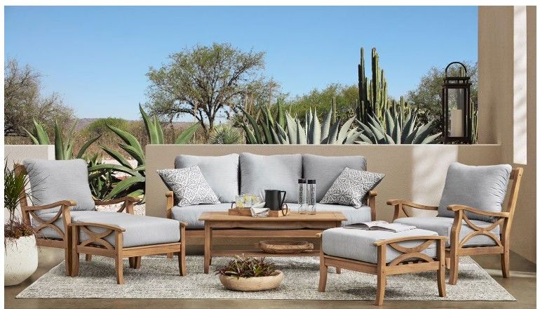 Member's Mark Catalina Teak Set with Sunbrella Fabric, 6pc