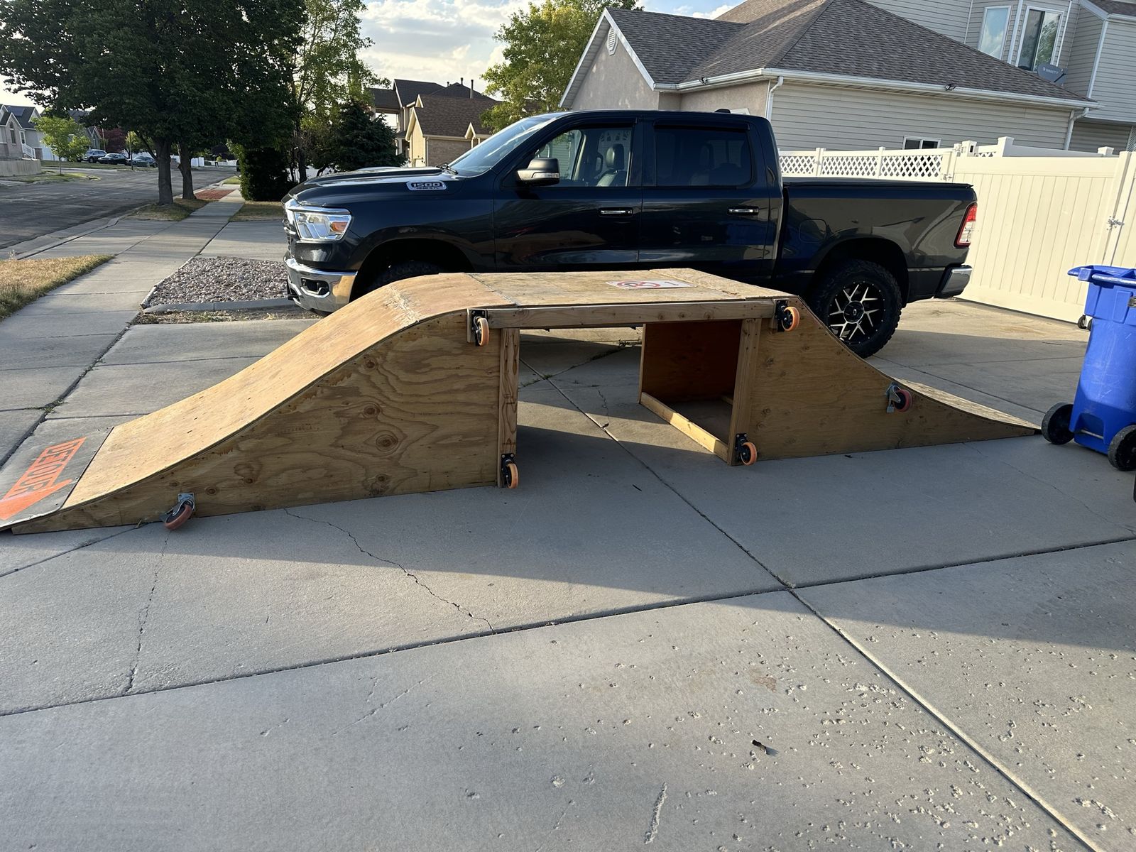 Custom Wooden Skate/Bike Ramp - Portable with Wheels, Durable Plywood Construction