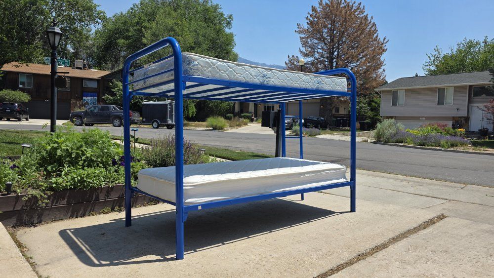 Blue Metal Twin Bunk Bed Frame - Sturdy, Space-Saving Design