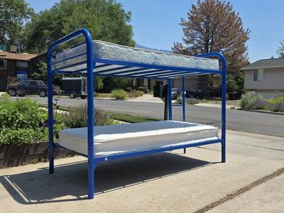 Blue Metal Twin Bunk Bed Frame - Sturdy, Space-Saving Design