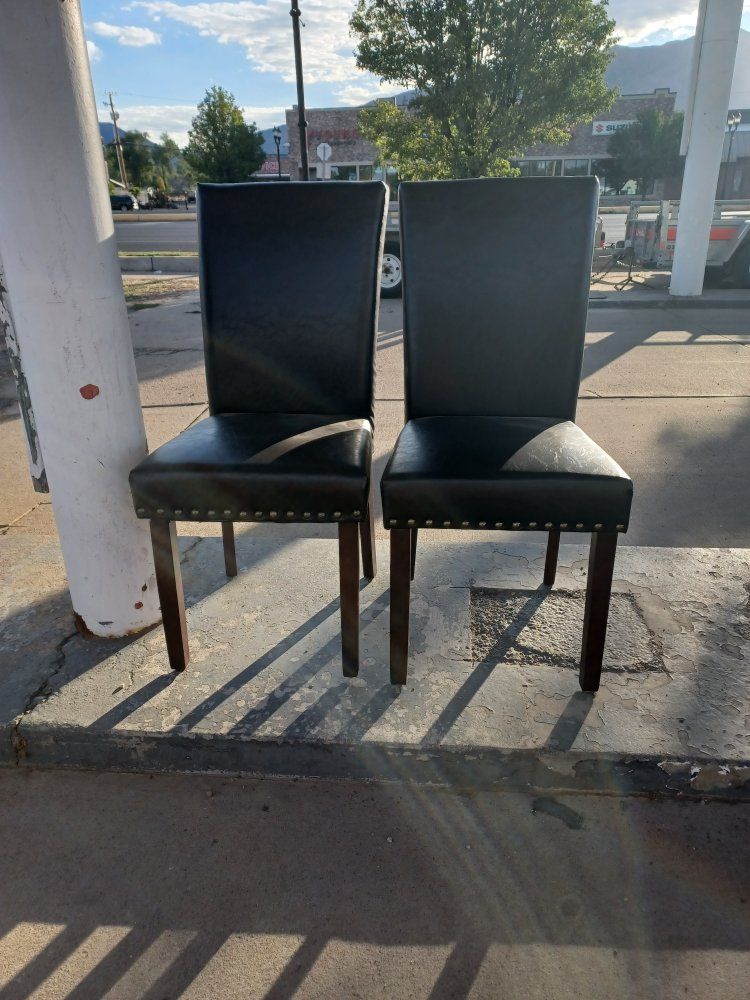 Set of 2 Dark Brown Faux Leather Dining Chairs with Nailhead Trim