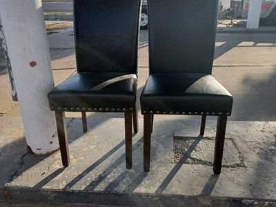 Set of 2 Dark Brown Faux Leather Dining Chairs with Nailhead Trim