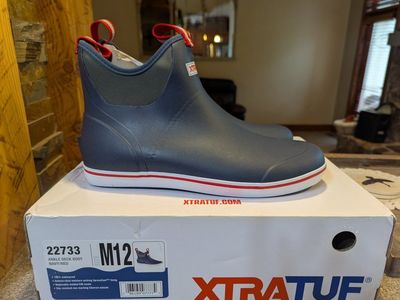 XTRATUF Ankle Deck Boots - Navy/Red, Men's Size 12 - 100% Waterproof Rubber Boots