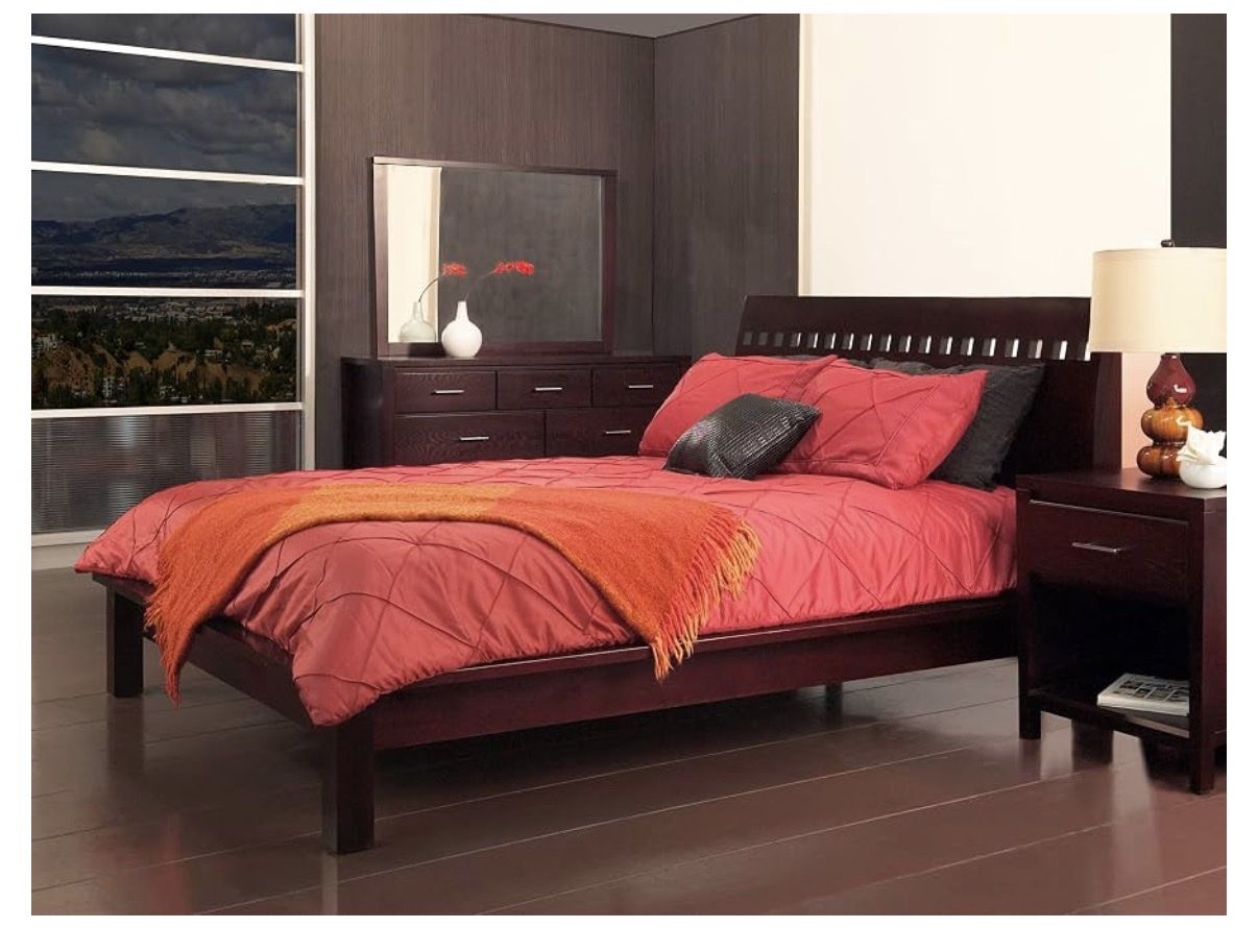 Modus Furniture Nevis King Platform Bed - Solid Wood Espresso Finish, Slat Support, Modern Style