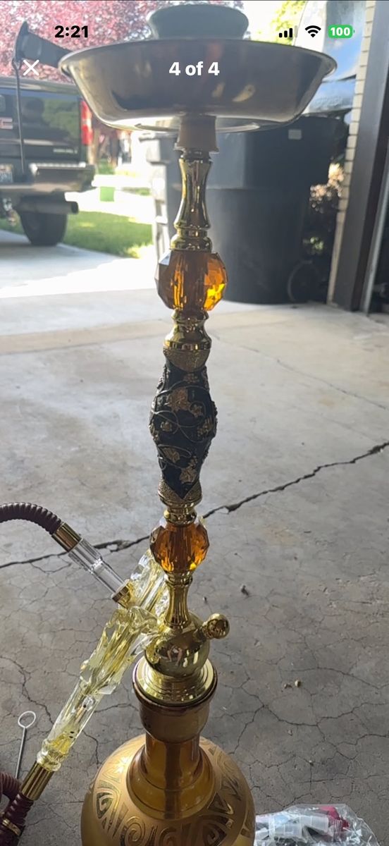 Luxurious Gold Hookah Set with Ornate Design and Case