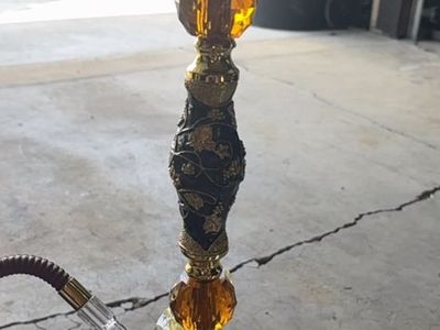 Luxurious Gold Hookah Set with Ornate Design and Case