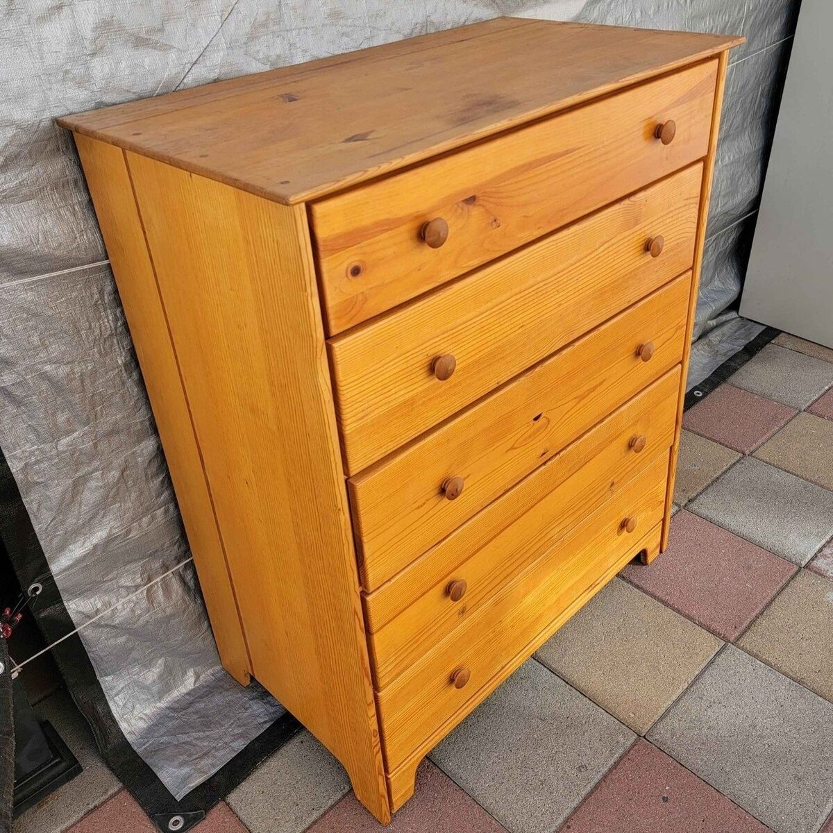 Tall 5 Drawer Solid Pine Wood Dresser