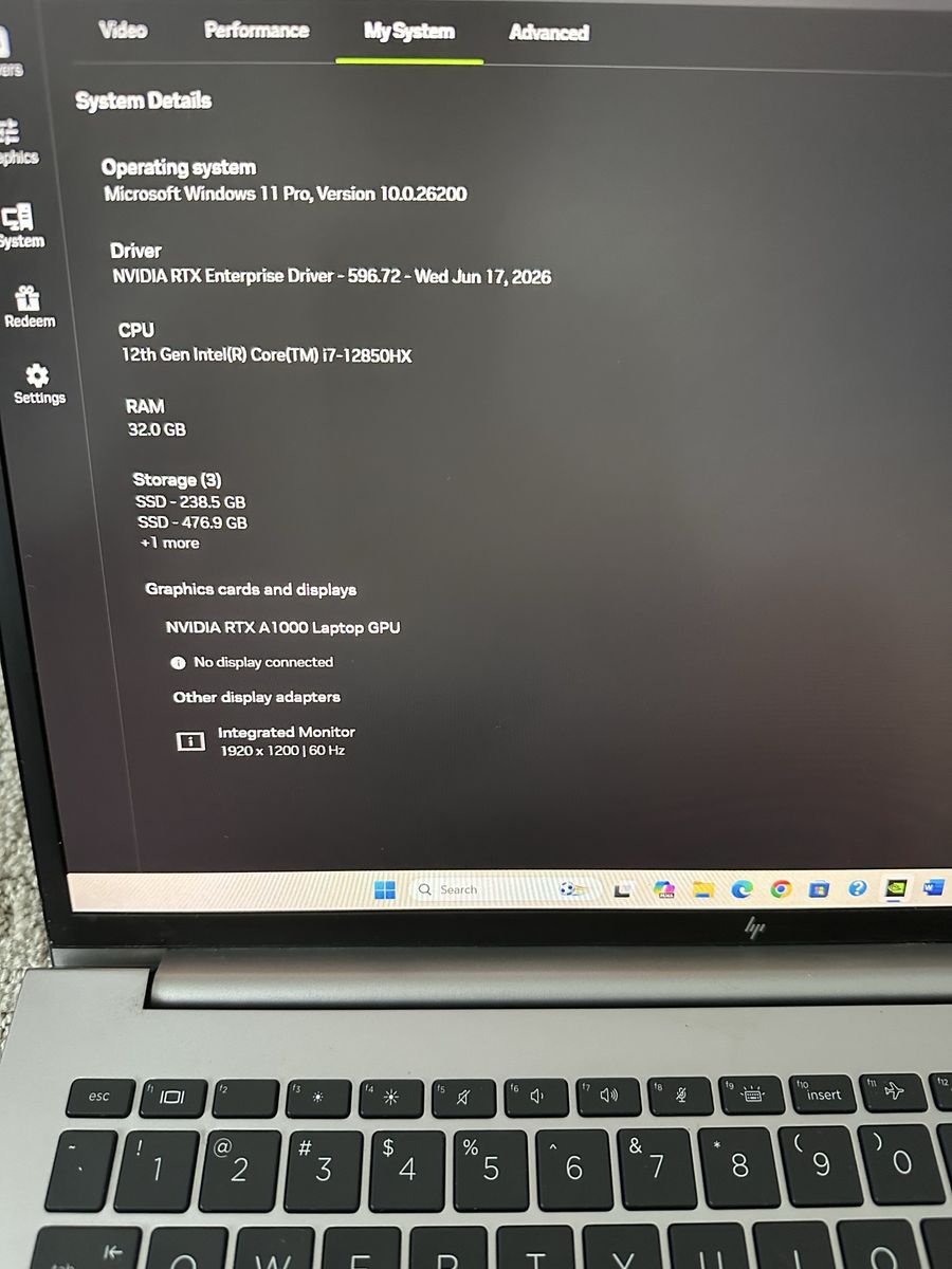 HP Gaming Laptop i7 Core 12th Gen 32 GB RAM 1.25 TB SSD RTX A1000