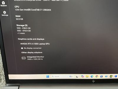 HP Gaming Laptop i7 Core 12th Gen 32 GB RAM 1.25 TB SSD RTX A1000