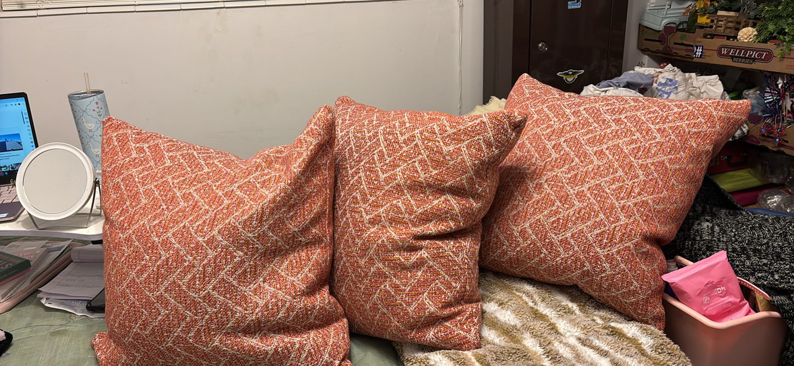 Set of 3 Orange Geometric Woven Throw Pillows $10 each