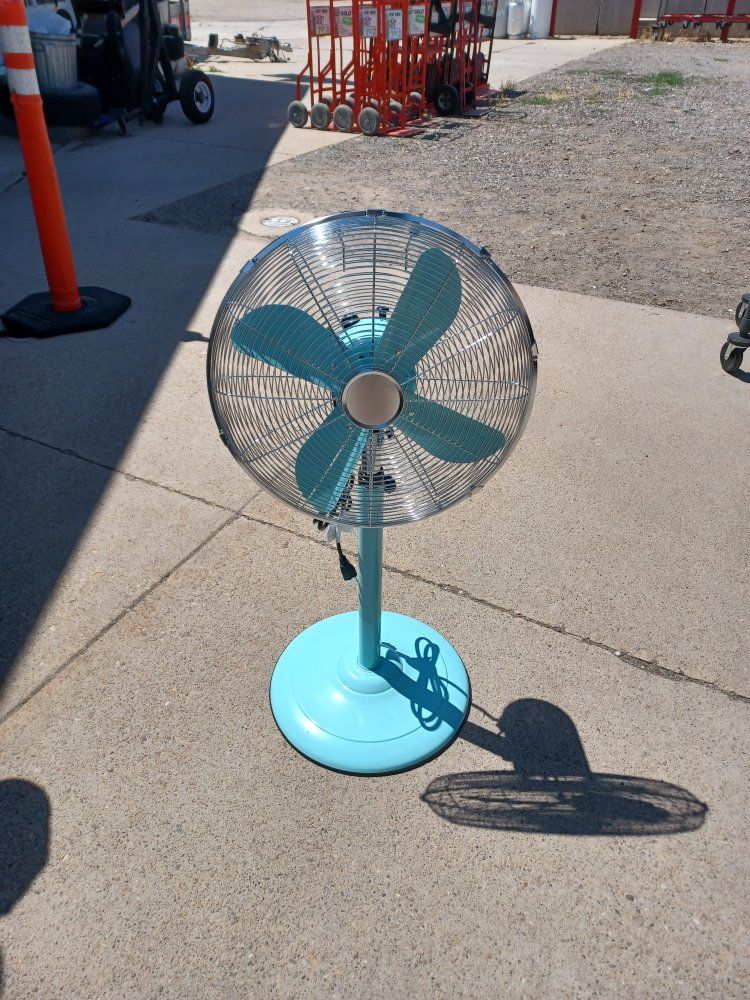 Vintage Style Pedestal Fan - Teal Blue with Chrome Accents