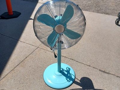 Vintage Style Pedestal Fan - Teal Blue with Chrome Accents