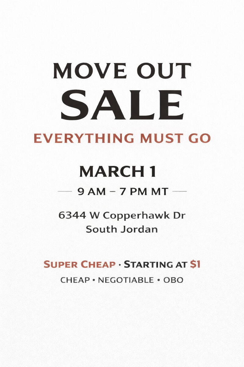 Moving sale | Happening Now