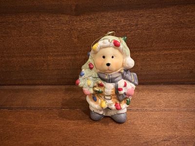 Vintage Ceramic Teddy Bear Christmas Ornament