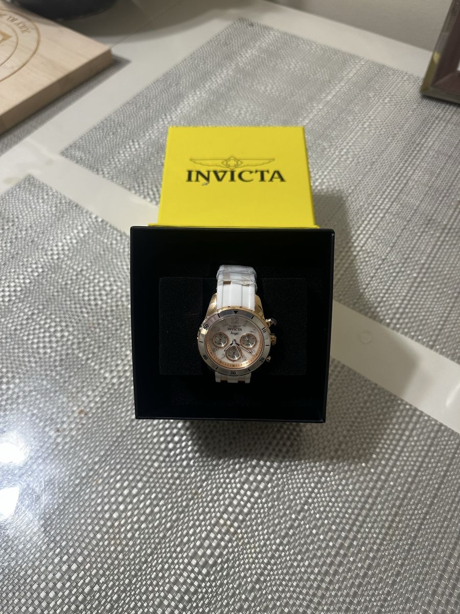 Invicta White & Rose Gold-Tone Dial Chronograph Watch with Silicone Band