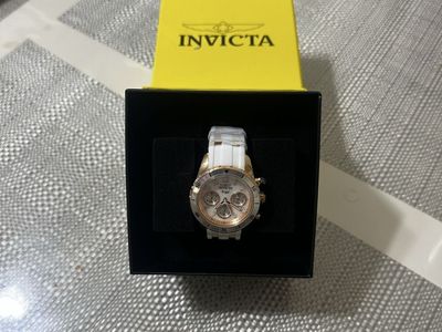 Invicta White & Rose Gold-Tone Dial Chronograph Watch with Silicone Band
