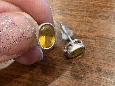 Oval Yellow Citrine And Sterling Silver Earrings