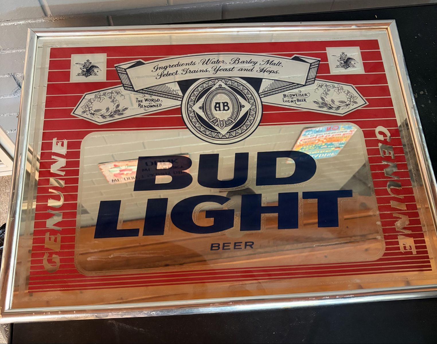 Vintage Budweiser Bud Light Beer Bar Mirror Sign - The World Renowned - Man Cave Decor