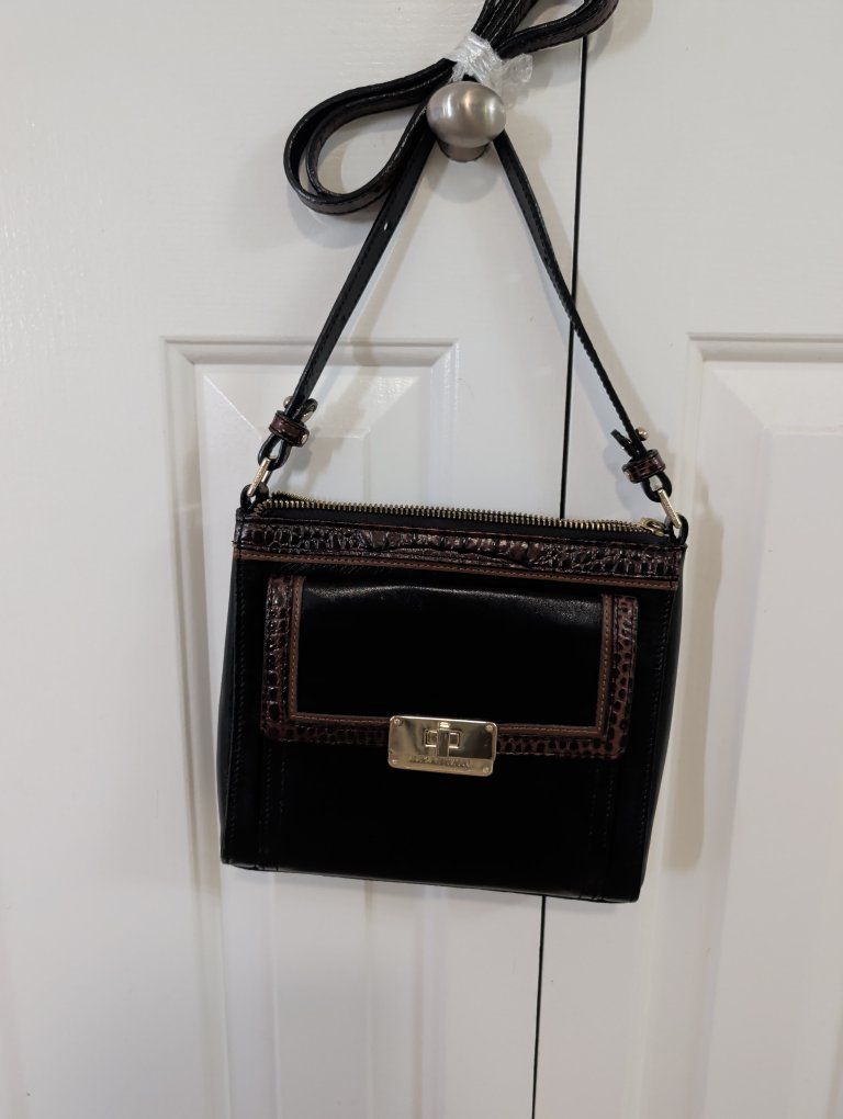 Brahmin Black & Brown Croc-Embossed Leather Crossbody Purse