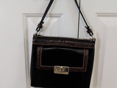 Brahmin Black & Brown Croc-Embossed Leather Crossbody Purse