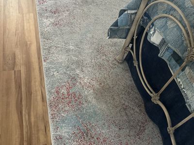Abstract Gray, Red, & Blue Area Rug - Used, Good Condition, Modern Design