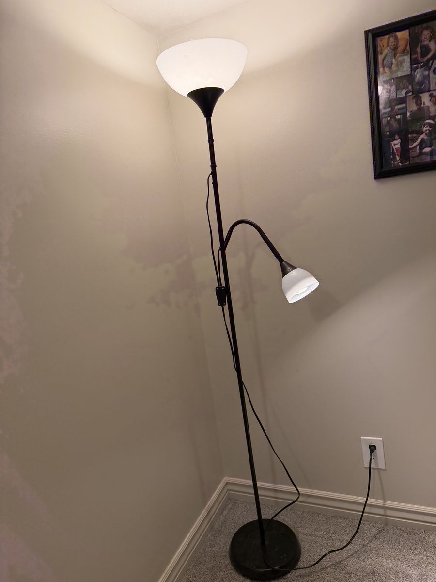 Black Torchiere Floor Lamp with Adjustable Reading Light, 69" Tall