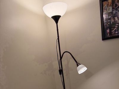 Black Torchiere Floor Lamp with Adjustable Reading Light, 69" Tall
