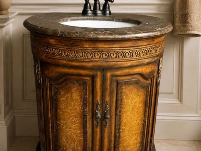 French Provincial Marble Top Bathroom Vanity with Moen Faucet