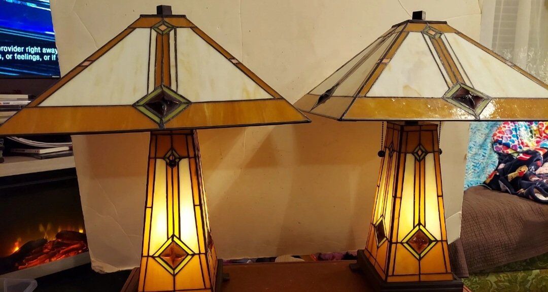 2 Tiffany style 21" mission table lamps.